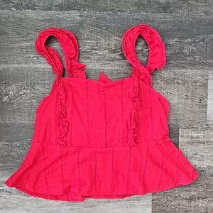 LC Lauren Conrad Red Crop Blouse With Ruffle Straps And Back Tie